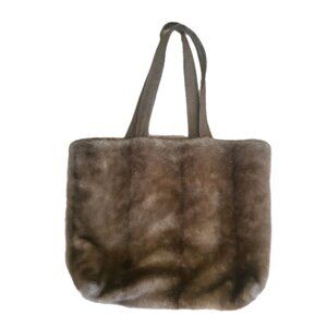 INC International Concepts Faux Fur Bag Tote Shoulder Large Brown